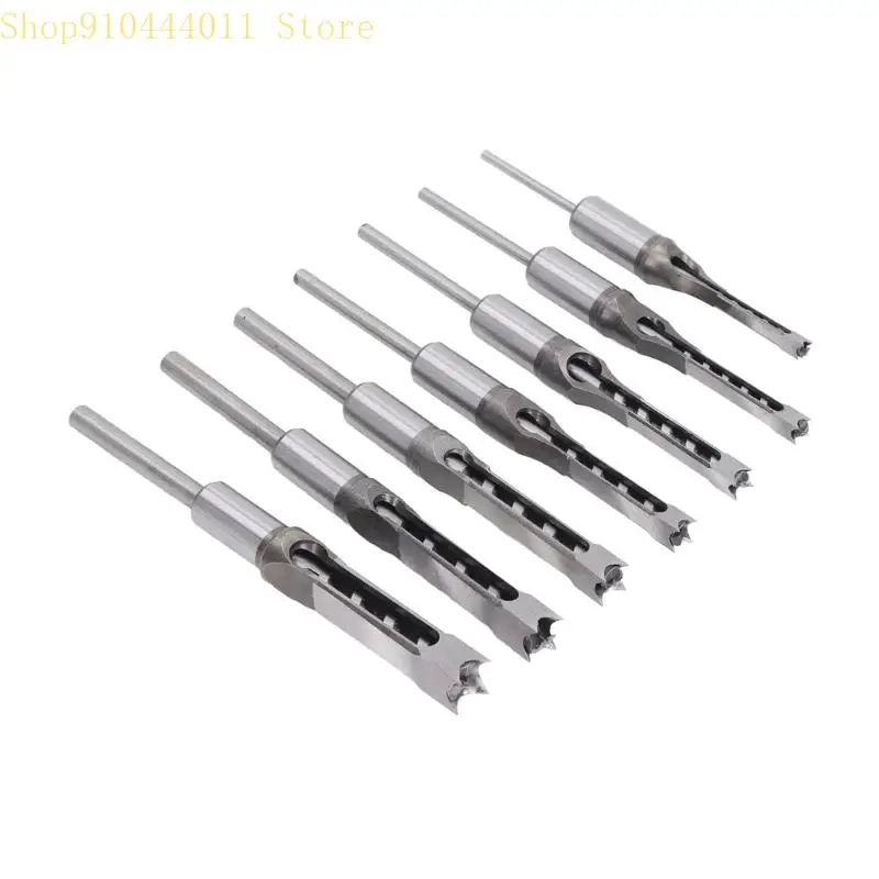 

28GF 7Pcs Multi Size Woodworking Mortise Drill Set Square Hole Cutters Durable Storage Case Included Square Hole Drill Set