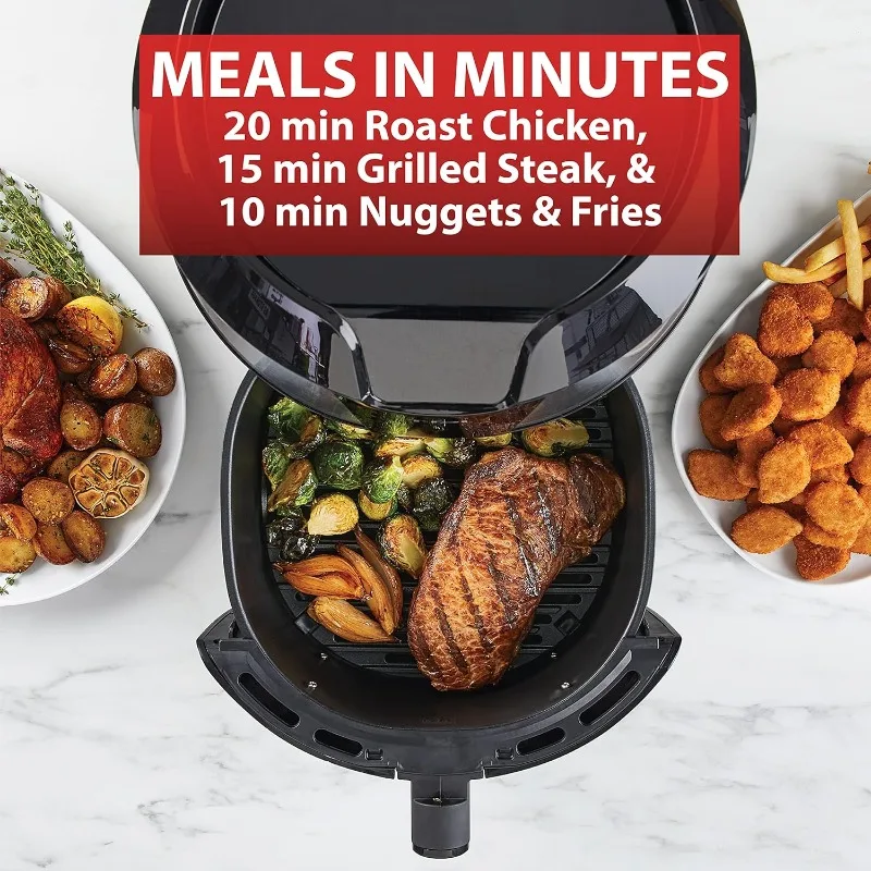 Combinação de fritadeira e grelha de ar Fry XXL com tela de um toque, 8 programas predefinidos, 5,9 quartos, preto e aço inoxidável