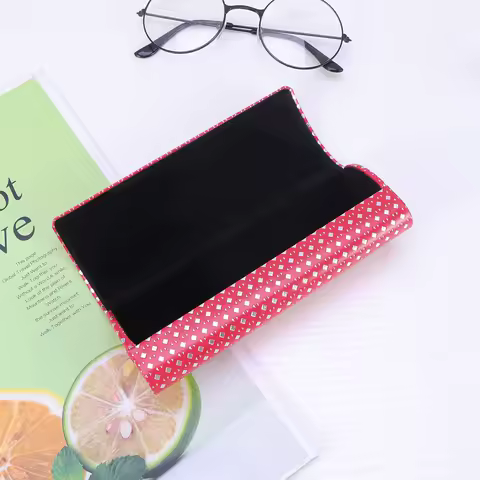 Eyeglasses Case Red Rhombus Structured Hard Cover Protector for Glasses Compact Safe Storage Solution Gift Idea