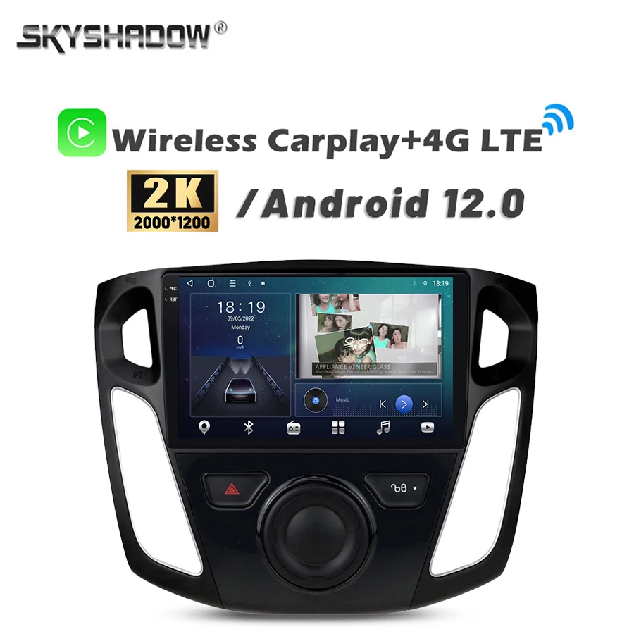 2000*1200 Carplay Auto Android 14.0 8G+128G Car DVD Player GPS Map WIFI Bluetooth 5.0 RDS Radio For Ford Focus 3 Mk 3 2013-2017