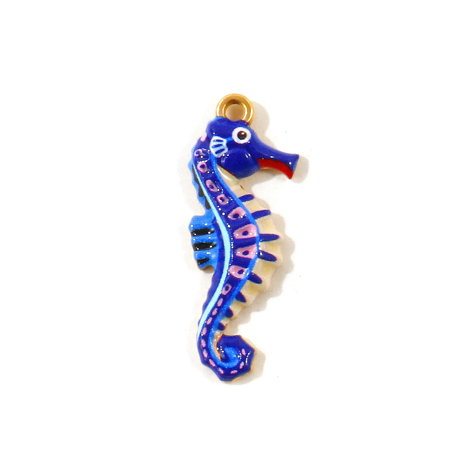 2 Stück Ozean-Schmuckanhänger Seepferdchen Mehrfarbig Bedruckt 304 Edelstahl 18K Vergoldete Anhänger DIY Halskette Großhandel 3x1,2cm – Detail 5