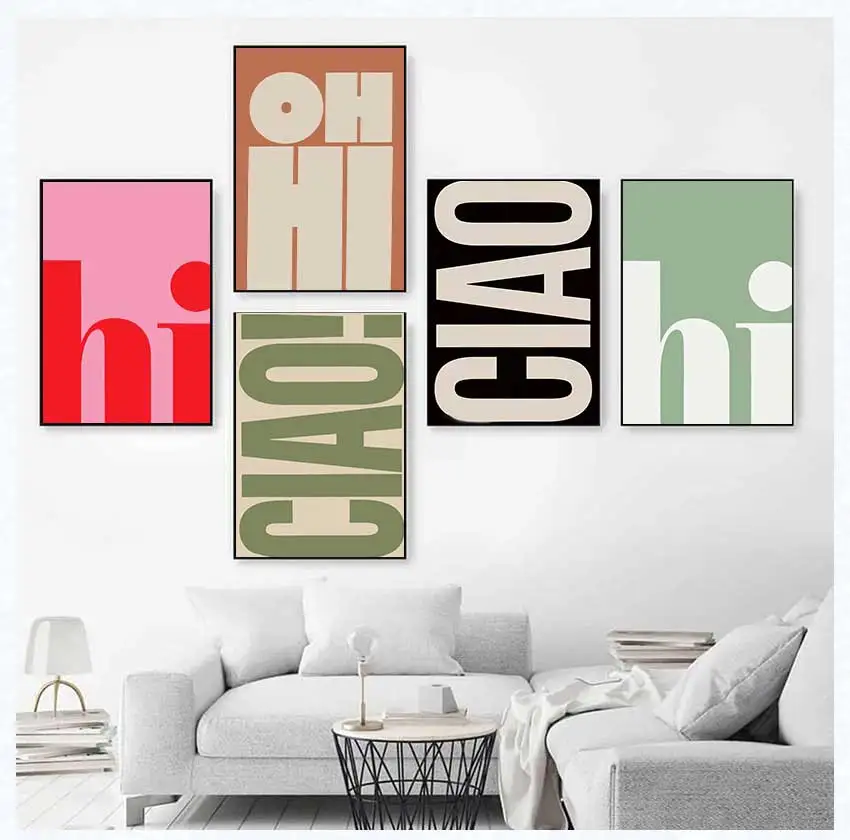 Pôsteres de Arte de Parede com Impressão em Canvas e Fonte Grossa para Salas de Estar Modernas e Decoração de Casa, Presentes Retrô OH HI e CAIO Sem Moldura
