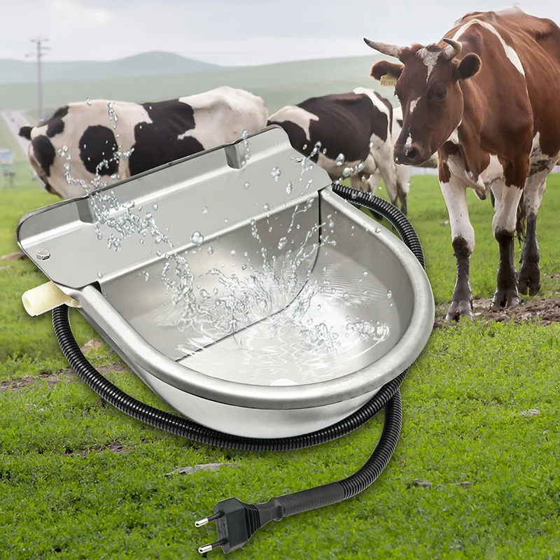 

304 Stainless Steel 220V Heated Drinker Bowl with Drain Hole Drink Automatic Float Farming Trough Horse Cow Water Bowl Supplies