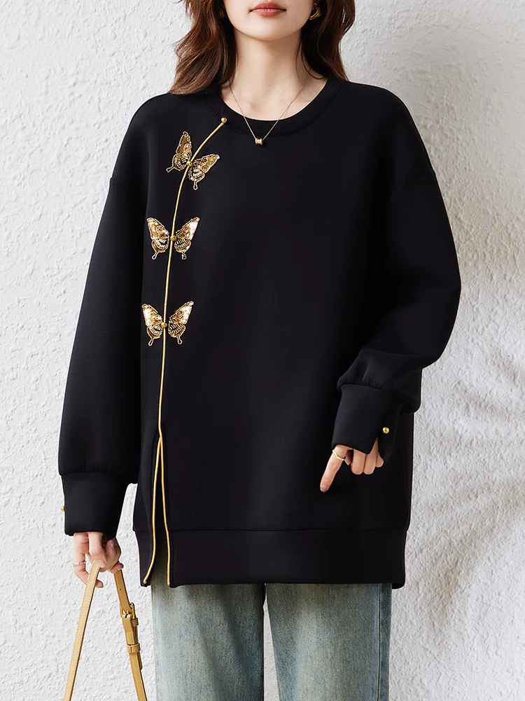 

New elegant embroidery sweatshirts for women Spring Autumn ladies hoodies winter clothes Tops