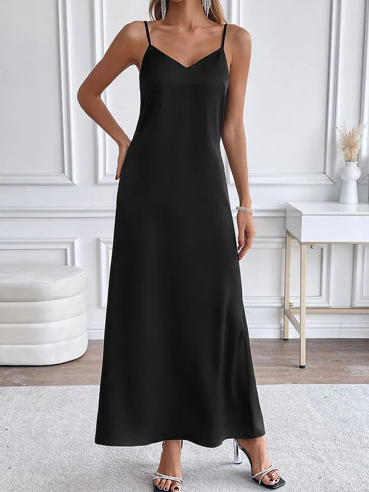 COOL BABES-2 Women\'s Maxi Dresses New Summer Black Sexy Deep V-neck Sling Backless Dress Female High Quality Slim Dress Clothing