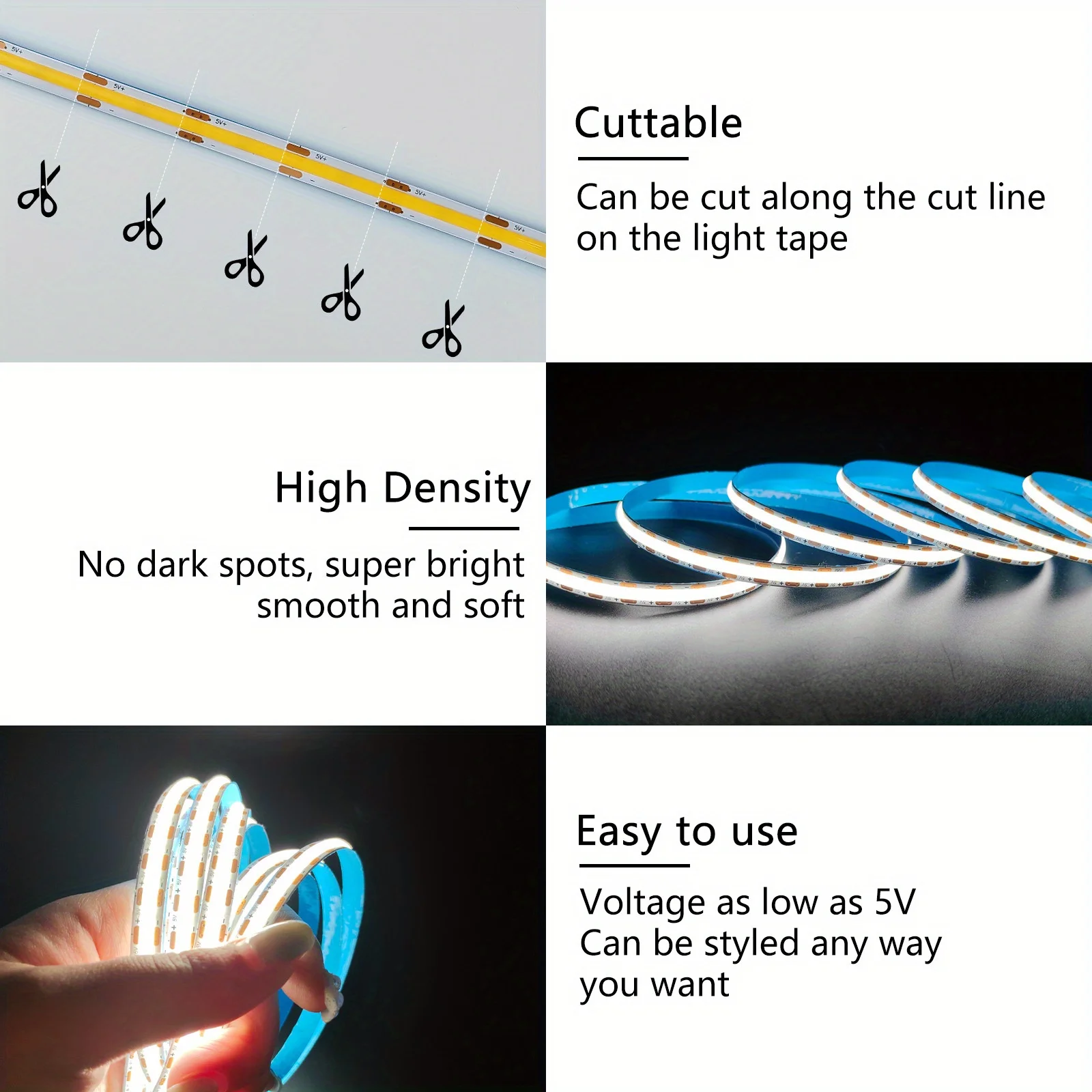 COB LED Strip Light 5V USB Elastyczna taśma wstążkowa 320LEDs/M Lampka nocna Smart Touch Dimmer ON OFF Przełącznik do podświetlenia pokoju kuchennego