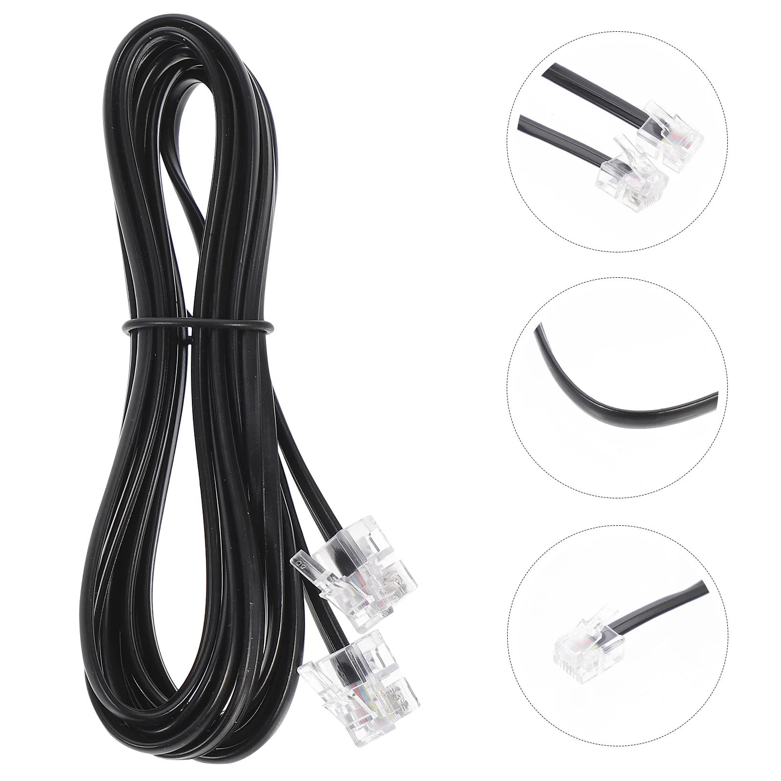 10 PCS Landline Phone Cord Four Core Telephone Connecting Cable for RJ11 Plug Black Wire