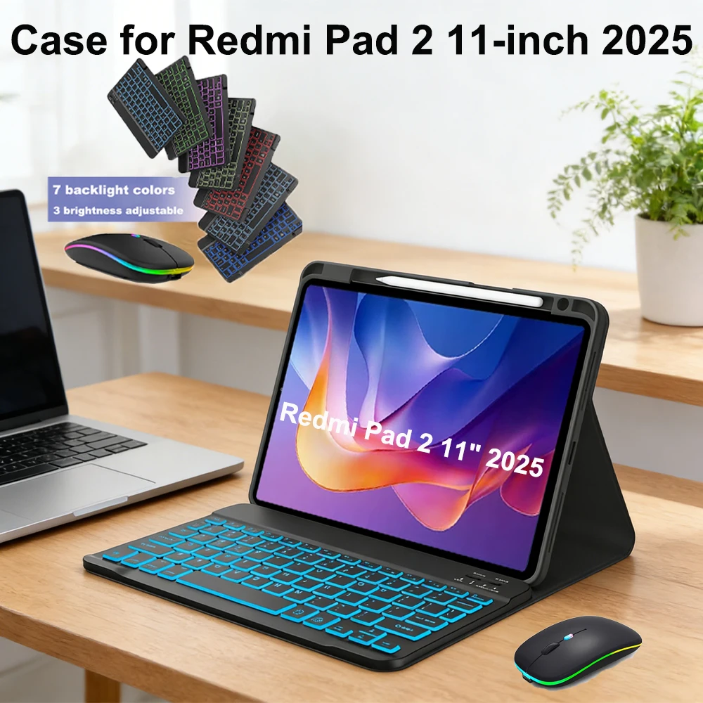 

Case for Redmi Pad 2 11 Inch 2025, Bluetooth keyboard case for Xiaomi Redmi Pad 2 11-inch,Magnetic keyboard protective cover