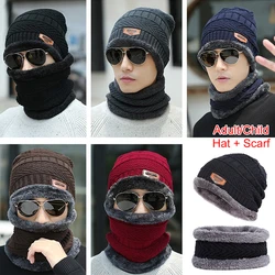 2022 Winter Beanie Hut für Männer Gestrickte Hut Winter Mütze Beanie Kinder Dicke Wolle Neck Schal Kappe Balaclava Maske Motorhaube hüte Set