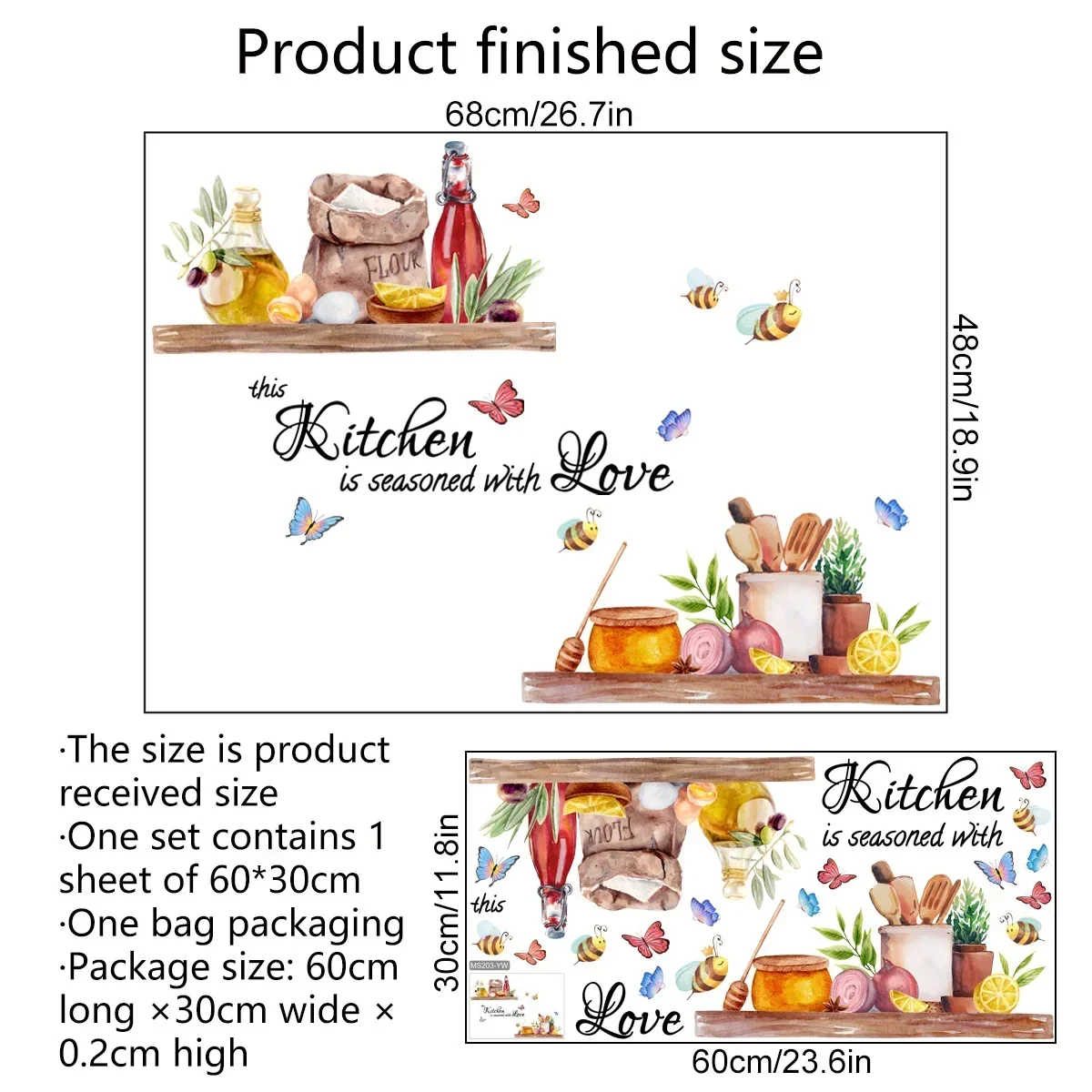 

Self Apply Kitchen Wall Sticker Decal Removable PVC Waterproof Wall Decals For Decorating Kitchen And Dining Spaces