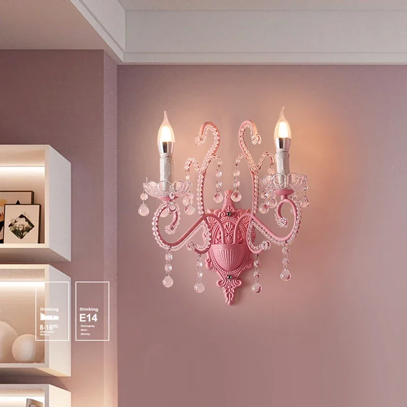 

European Bedside Wall Lamps Modern Bedroom Children Home Decoration Wall Light American Household Beautiful led Crystal Lighting