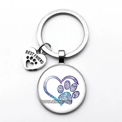 Fashion Jewelry Dome Glass Alloy Keychain Pet Dog Exquisite Patterns Classic Gift