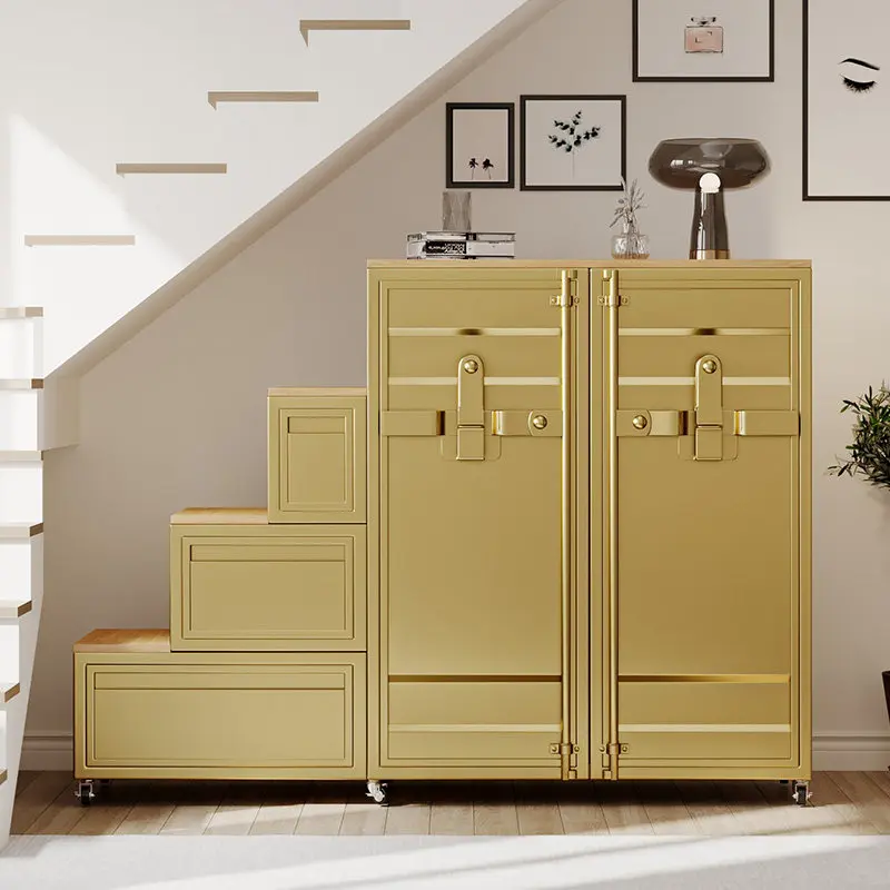 Wrought iron staircase cabinet custom design bevel space under stairs triangle slope storage cabinet storage cabinet storage