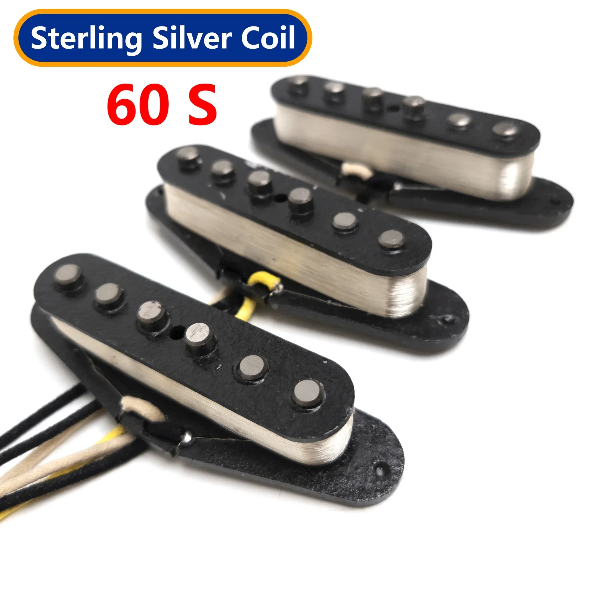 SSS Electric Guitar Pickups Pure Silver-Wound 60s Neck Middle Bridge Pickup Set Replacement Parts for ST Style Guitars
