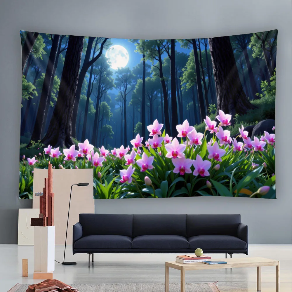 

Natural landscape tapestry, various patterns and sizes, forest flower wall hanging, soft background cloth, home decoration