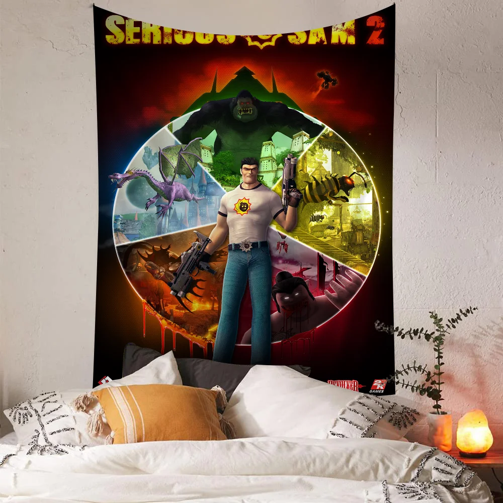 SERIOUS SAM Tapestry Art Printing Japanese Wall Tapestry Anime Wall Hanging Home Decor