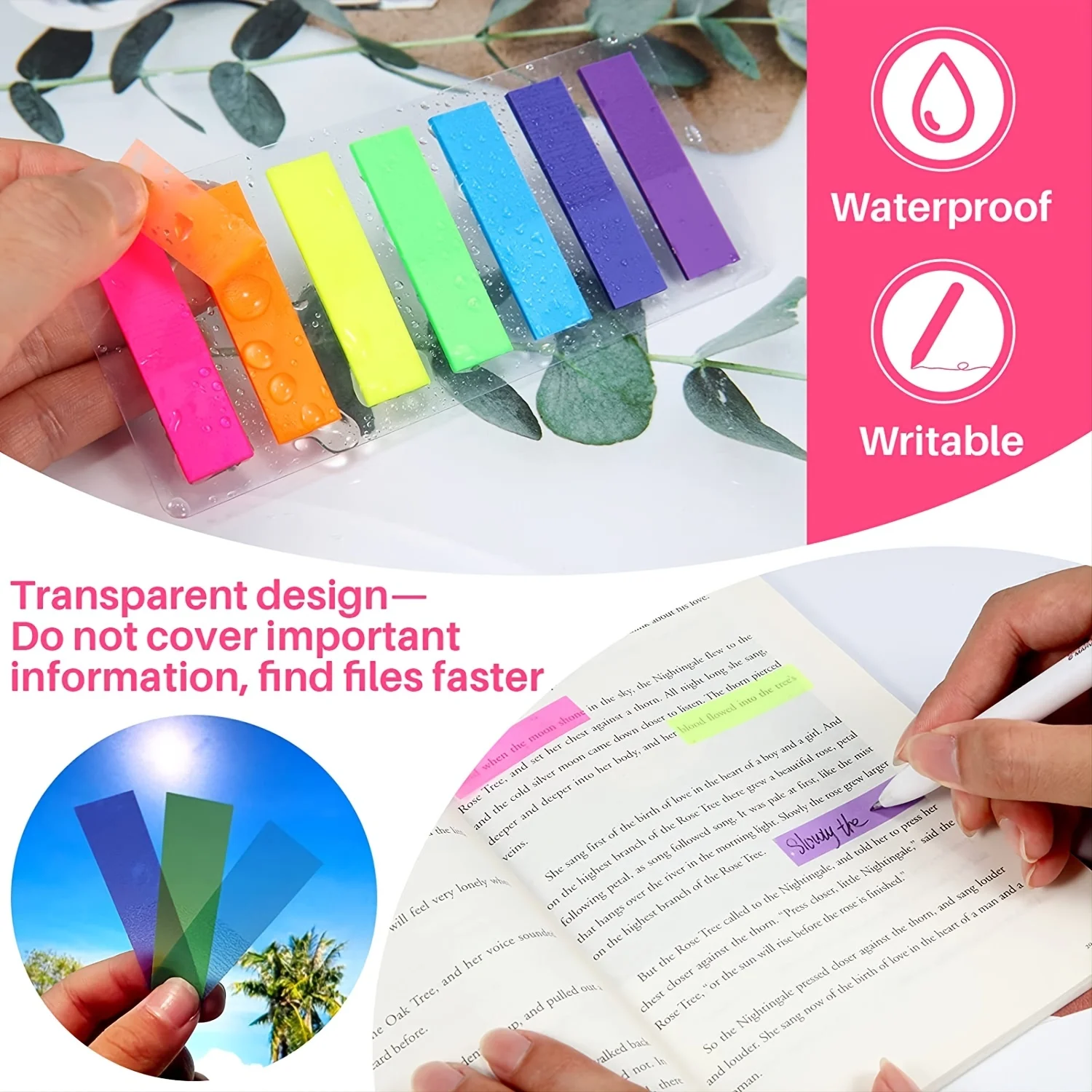 Sticky Notes Sticky Flags, 7 Color Index Tabs, Index Flag, Page Index Stickers, Translucent Page Makers for Page Book, 980 Pcs