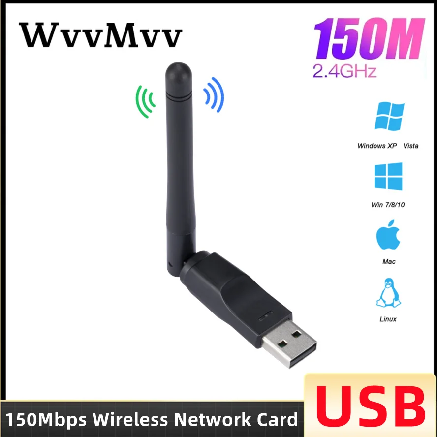 

150M Wireless MT7601 Chip Card USB Small Network Adapter With Antenna 802.11 b/g/n Computer WIFI Dongle for PC Laptop Windows