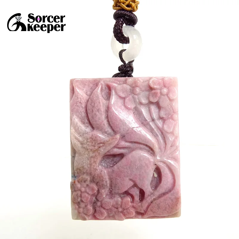 

Natural Rhodonite Stone Jade Fox Pendant Necklace Charm Jewelry Fashion Accessories Hand-Carved Man Woman Jewelry Making BH169