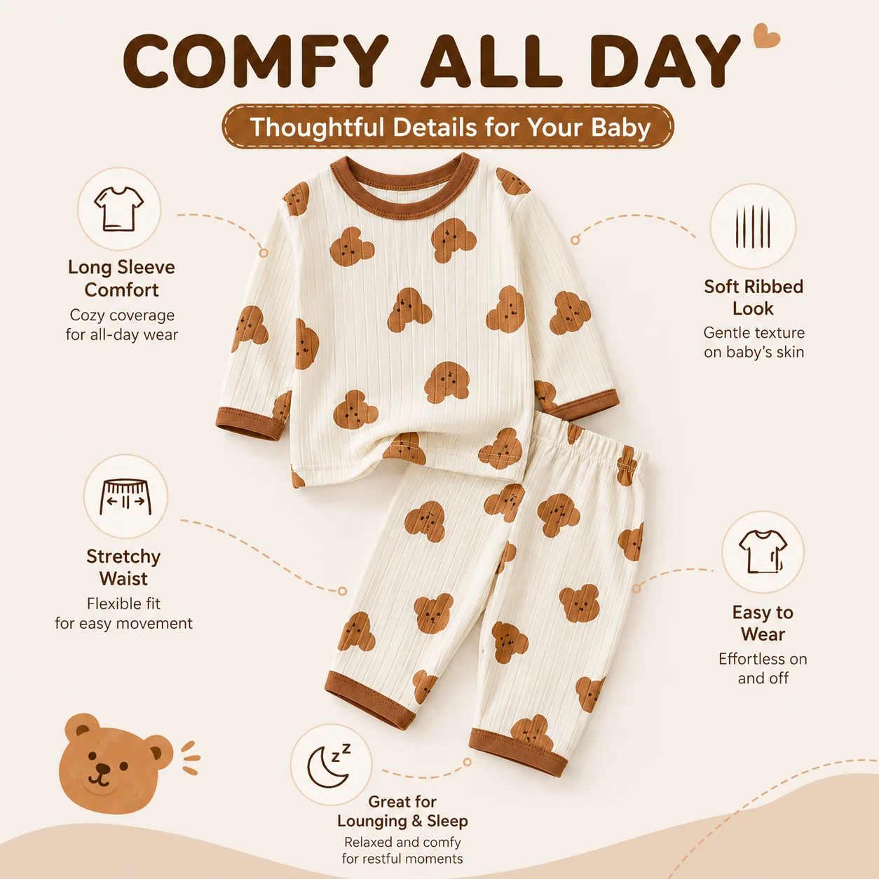Baby Boy pajamas Children Loungewear Long Sleeve Pajamas Cute Deisgn Lightweight and Comfortable Fabric Sleepwear Outfit - view 4