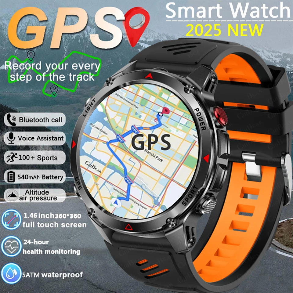 ChiBear Military Outdoor Smart Watch Men Bulit-in GPS Compass 3ATM Waterproof 1.46-inch AMOLED Bluetooth Call Smartwatch 2025New