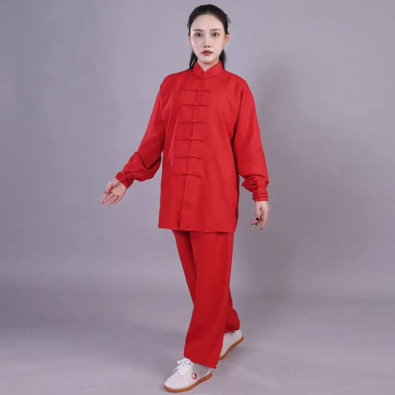 

Loose Kung Fu Costume Long Sleeve 2PCS Shirt&Pants Tai Chi Suit Solid Color Martial Arts Practice Clothing Unisex Wushu Outfit