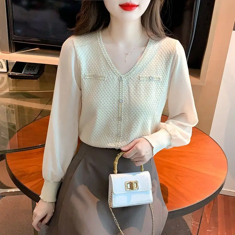 

Autumn New Elegant Fashion Office Lady Glamorous Minimalist Chic Shirt Commuter Women V Neck Button Long Sleeve Loose Casual Top