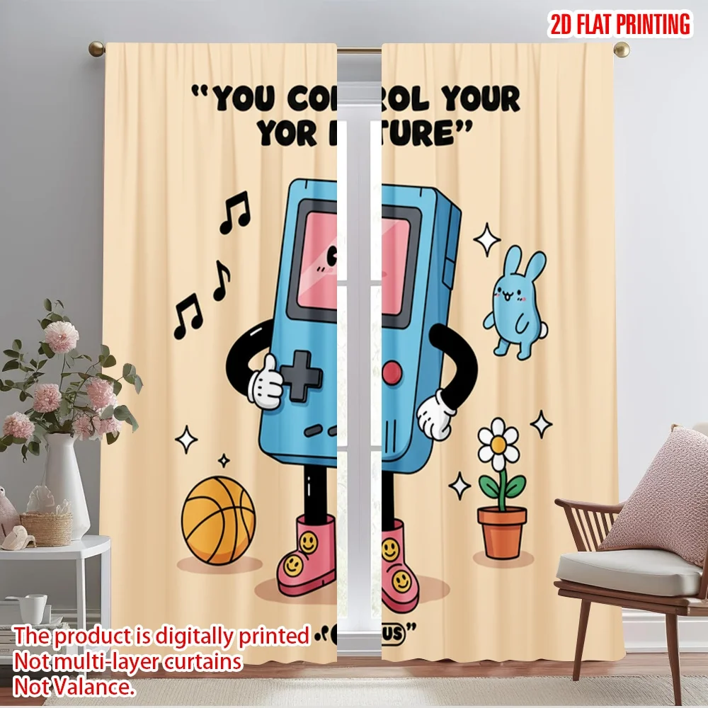 

2pcs 2D flat printing Window Curtains Retro Game Controller Aesthetic Polyester Without Electricity Party Decorations Perfect