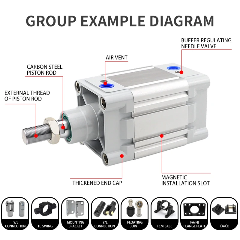 FESTO DNC Series Pneumatic Cylinder 32~40mm Bore,  Double Acting Air Cylinder, PPV Adjustable Cushion, 40mm 50mm Stroke