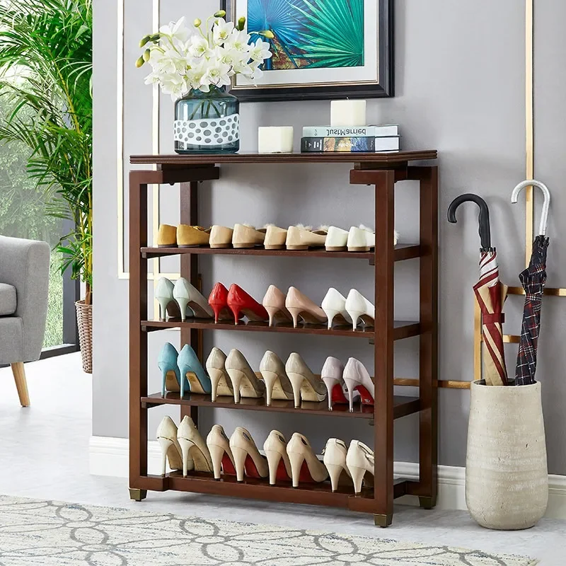 New Chinese pure solid wood shoe rack, four-layer shoe rack,  rack, American Nordic door easy assembly