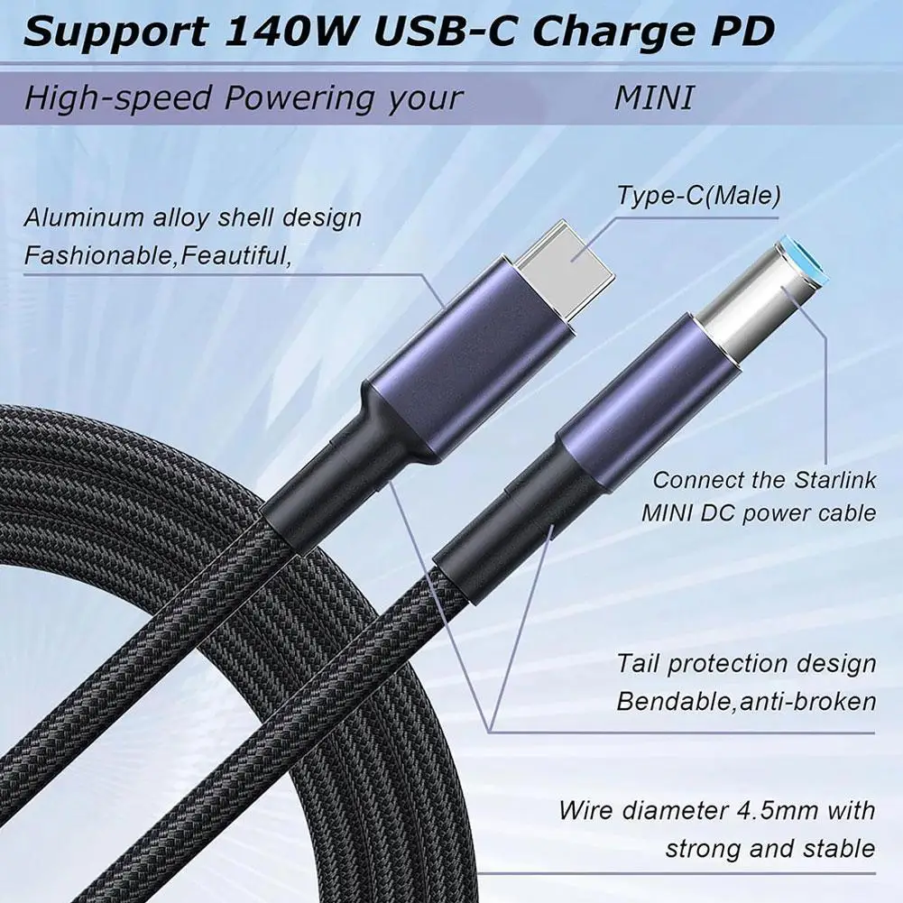 

Connectable Power Bank Typec To DC For Starlink Mini 1.8m Nylon Power Cable Compatible With Multiple Types Of Device Interfaces