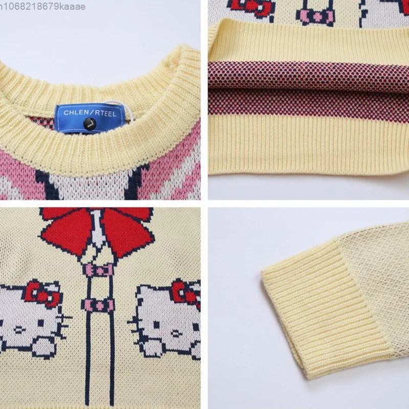 Sanurgente Hello Kitty-Pull jacquard à col rond, pull amusant et mignon, style coréen, style paresseux, décontracté, carillon polyvalent