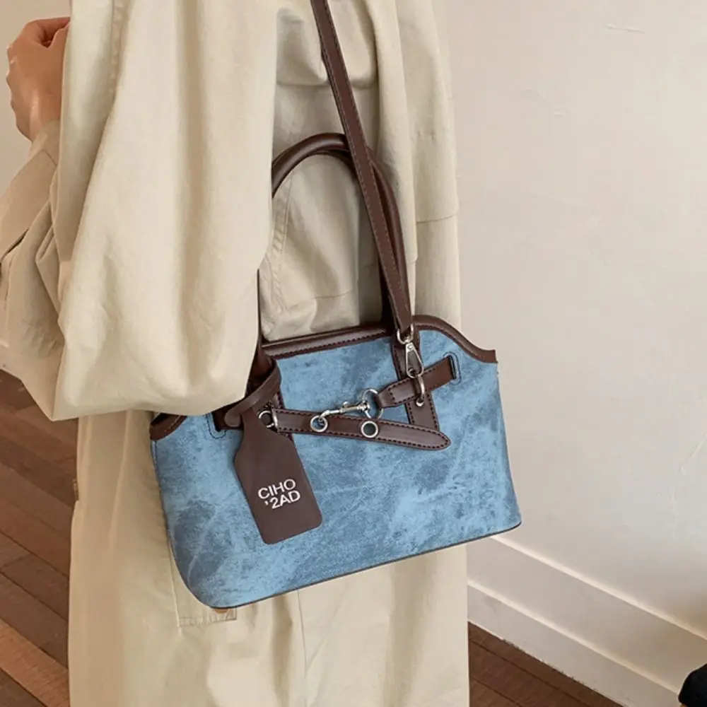

Pure Color Belt Shell Handbag Korean Style Large Capacity Retro Underarm Bag Luxury Shoulder Bag Commute Tote Bag Shopping