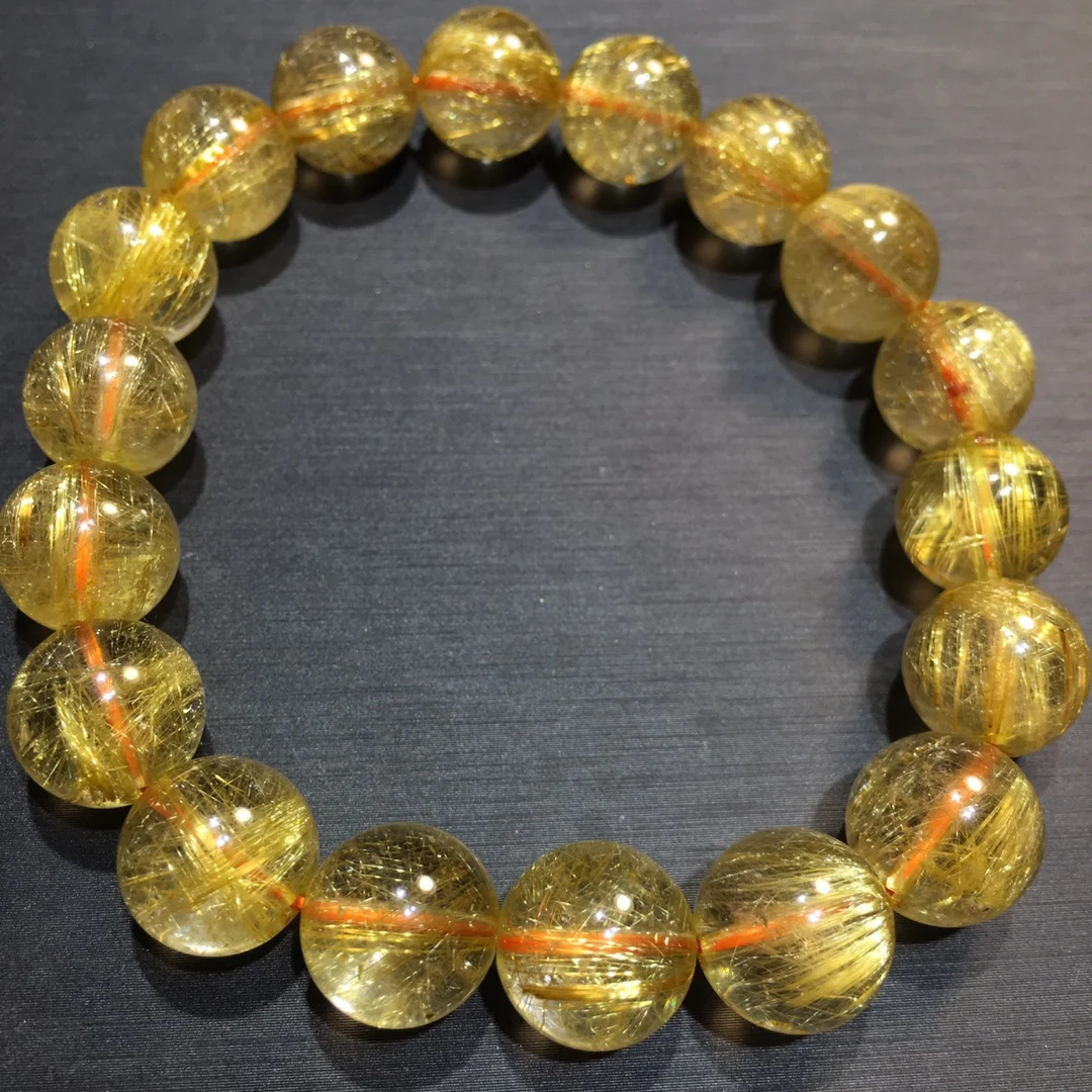 

11 мм натуральное золото рутилированный кварцевый браслет ювелирные изделия для женщин леди мужчин подарок богатства Рейки целебный кристалл круглые бусины нити