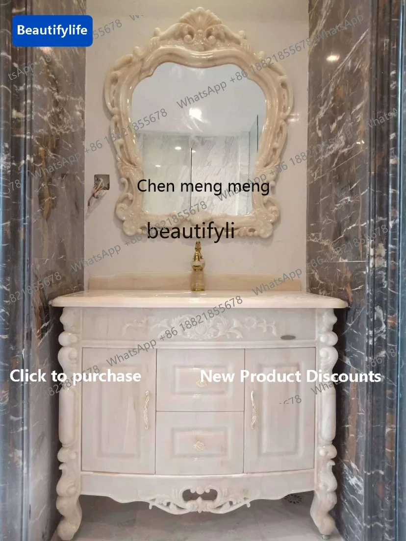 183All-jade European-style bathroom combination cabinet washing table light luxury integrated washbasin floor6005