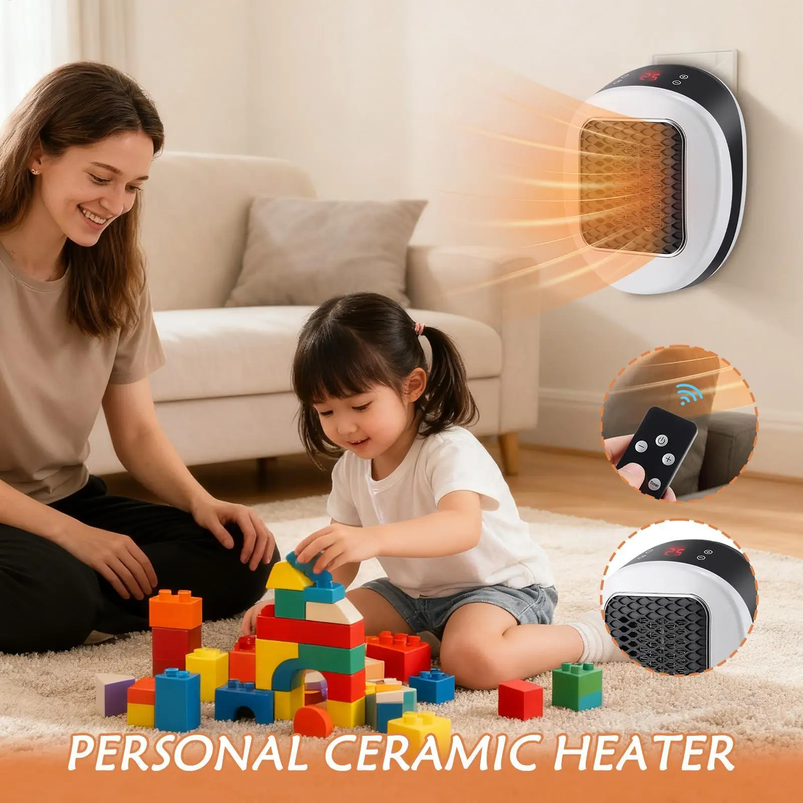 600W Ceramic Portable Heater Fast Heating Desktop Fan with Timer Remote Control for Home Office Car RV Camping Tent Personal Use