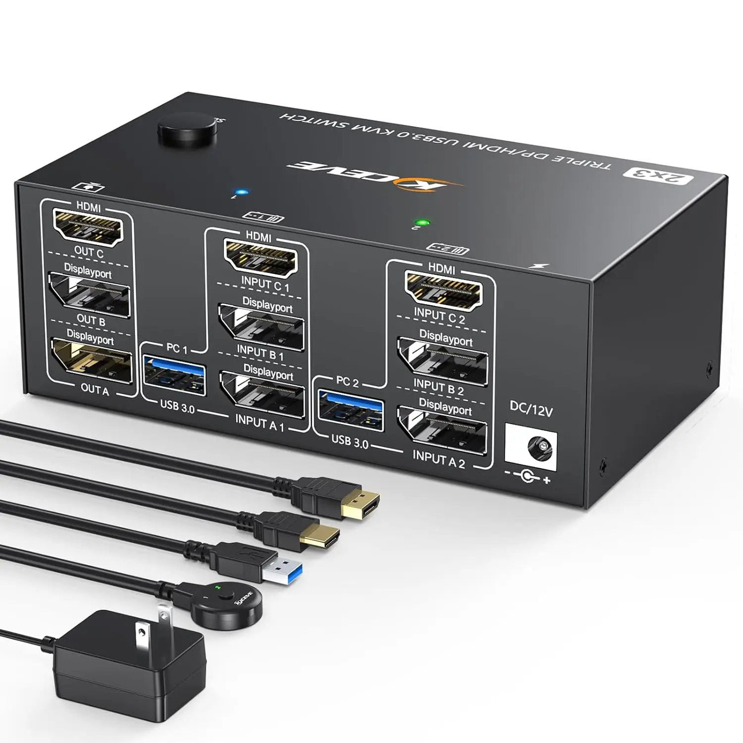 

Triple Monitors KVM Switch ,2 Displayport + HDMI USB KVM Switch 8K@60Hz,4K@144Hz 3 Monitors 2 Computers KVM with 4 USB 3.0 Ports