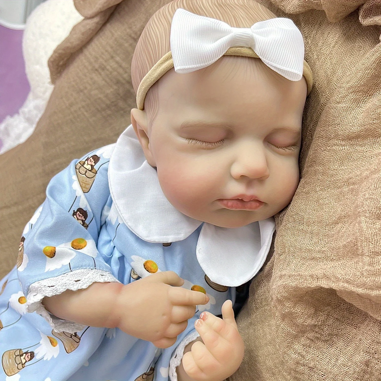 

BZDOLL 48CM Reborn Asleep Baby Doll Toy with Vinyl Body Like Real 3D Skin Doll with Blood Vessel Lifelike Handmade Birthday Gift