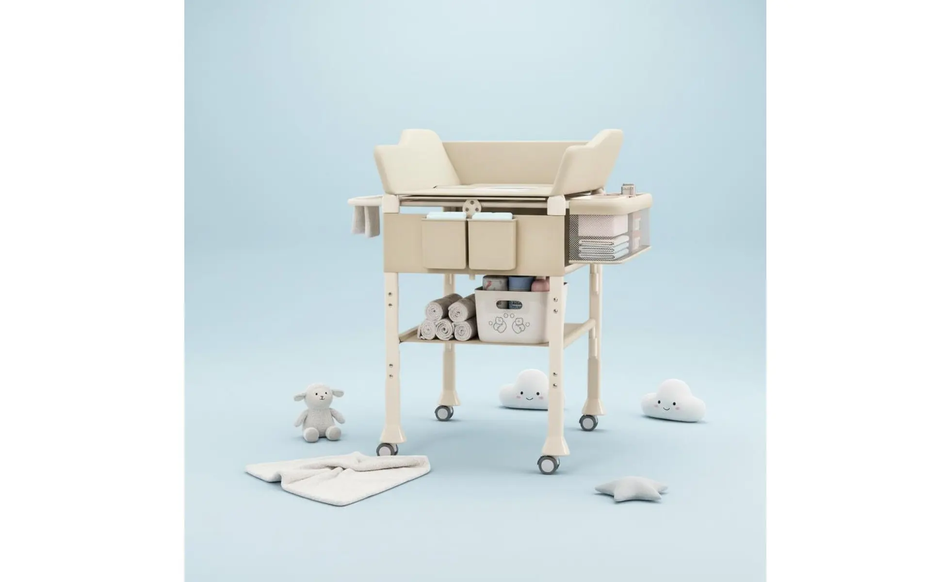 Baby Bath Changing Table Combo 2 in 1 Height Adjustable Baby Care Table Rolling Changing Station Easy to Fold Nursery Furniture Baby Bath Changing Table Combo 2 in 1 Height Adjustable Baby Care Table Rolling Changing Station Easy to Fold Nursery Furniture