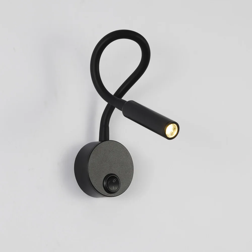 LED Flexibele Slang Wandlamp 1W 3W Boek Lezen Studie Nachtkastje Licht Hotel Hoofdeinde Flexibele Zwanenhals Mini spotlight Met Schakelaar