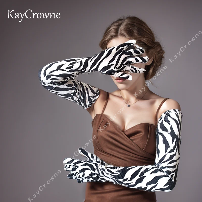 Sexy Grace Zebra Leopard Print Velvet Fashion guanti lunghi donna Warm Club Party Prom Show Dancing Dress Dinner guanto Cosplay