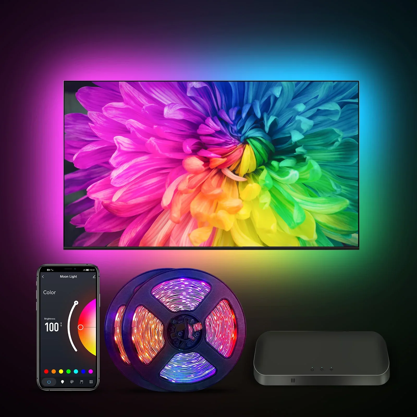 Smart LED TV Ambient Color Changing Led Strip Lights 12V RGB HDMI Sync Box and Lighting Kits Sync Screen Color