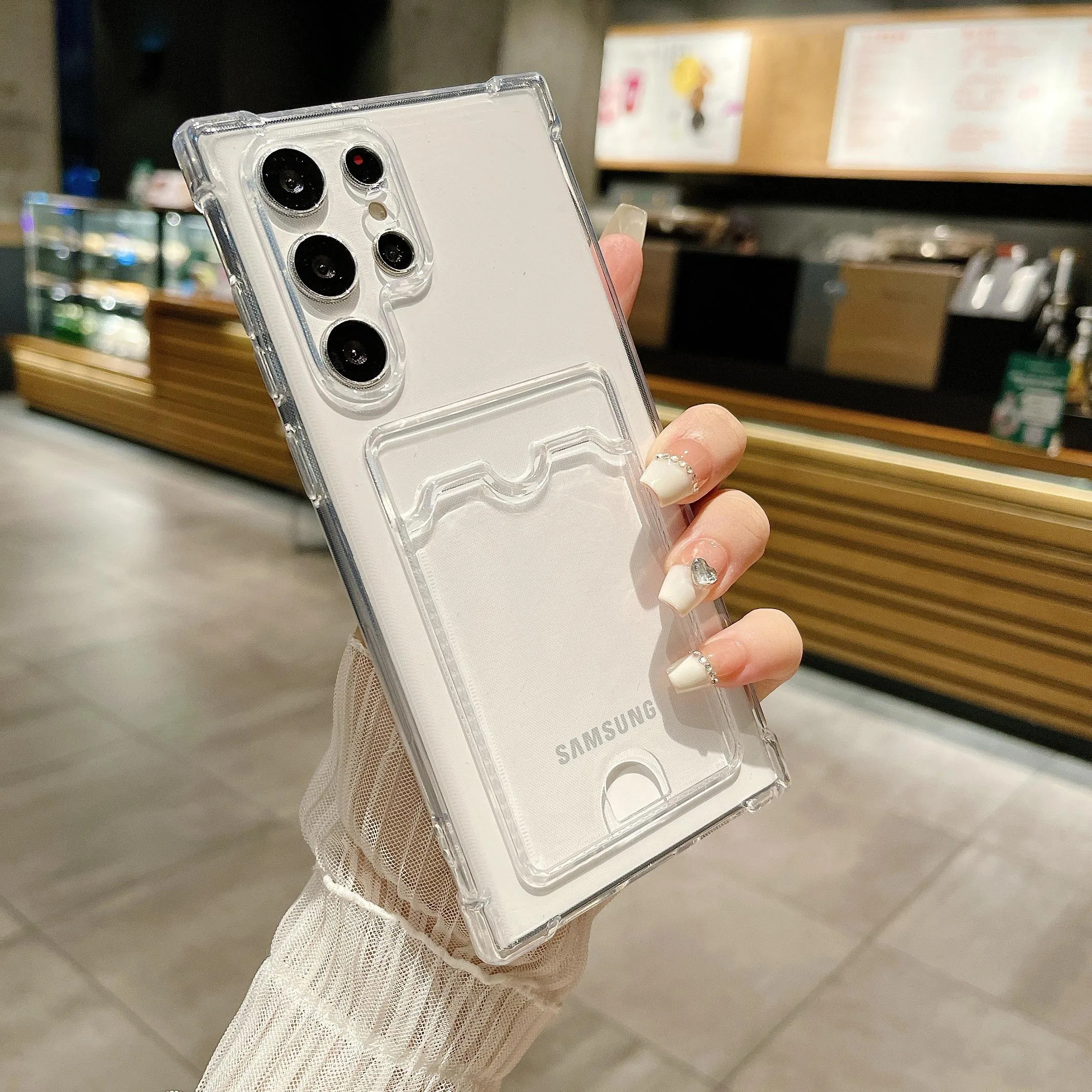 

for Samsung Galaxy S23 Ultra Plus S22 S21 FE S10 Note 20 Ultra Case Clear Card Slot Pocket Soft Silicone Ultra-thin Phone Cover