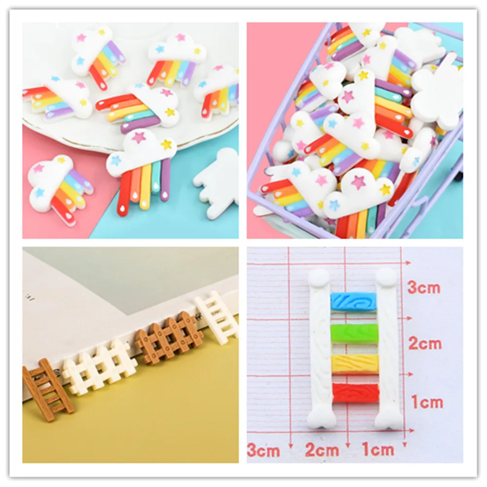 100/200pcs Mini Rainbow Staircase Fence Miniatures Fencing Fairy Garden Resin Crafts Decorations For Home Dolly House DIY Kawaii