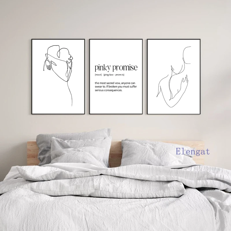 Pinky Swear One Line Drawing Art Print Minimalist Couple Love Decor Modern Wall Art Canvas Painting Poster Bedroom Home Decor