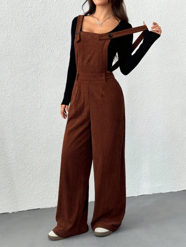 

European and American fashion corduroy jumpsuit women's 2025 spring and autumn new style long sleeved pants workwear