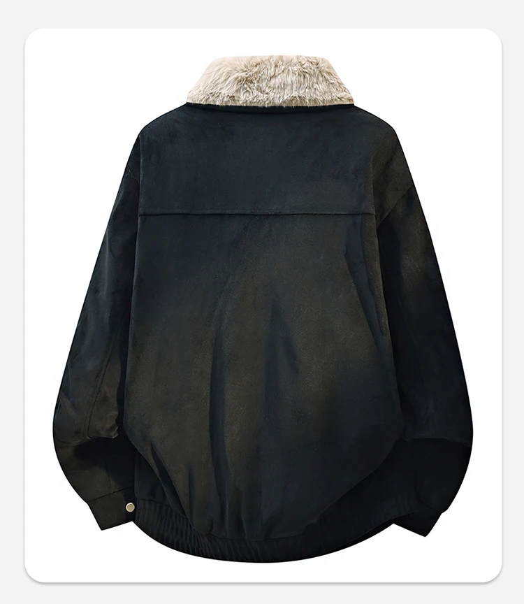 Men Winter Fleece Lined Lapel Jacket, Casual Thick Warm Outerwear, Zip Up Pockets Windproof Coat for Men Daily Streetwear