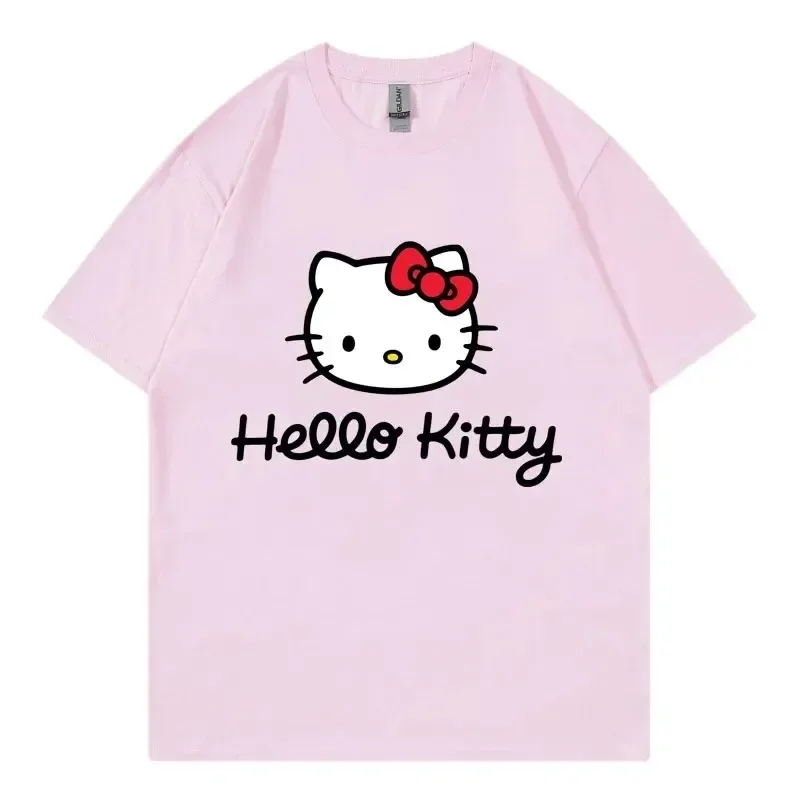 Hello Kitty Cartoon Anime Women T-shirt Summer Summer Hello Kitty Casual Short-sleeved Oversized Women T-shirt for Men Clothing