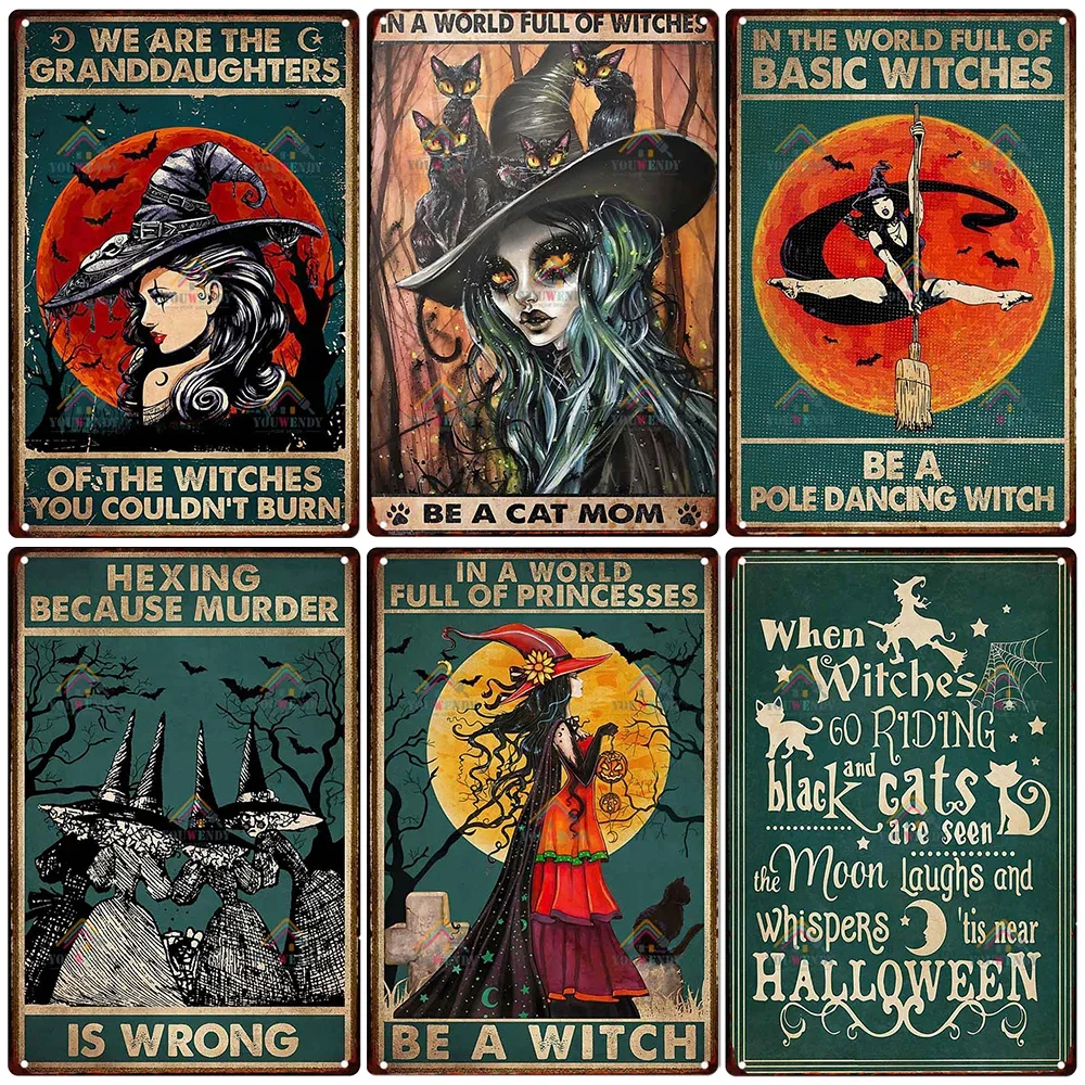 Vintage Witchery Poster for Cafe and Garden Decor, The Full of Princesses Be A Witch, Retro Tin Sign, 8x12 Inch