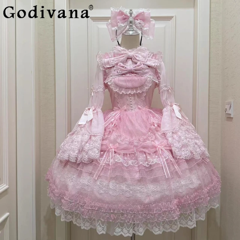 

Vestidos Sweet Lolita JSK Dress Japanese Girl's Doll Feeling Exquisite Bow Lace Lo Birthday Party Dresses Women's Wedding Dress